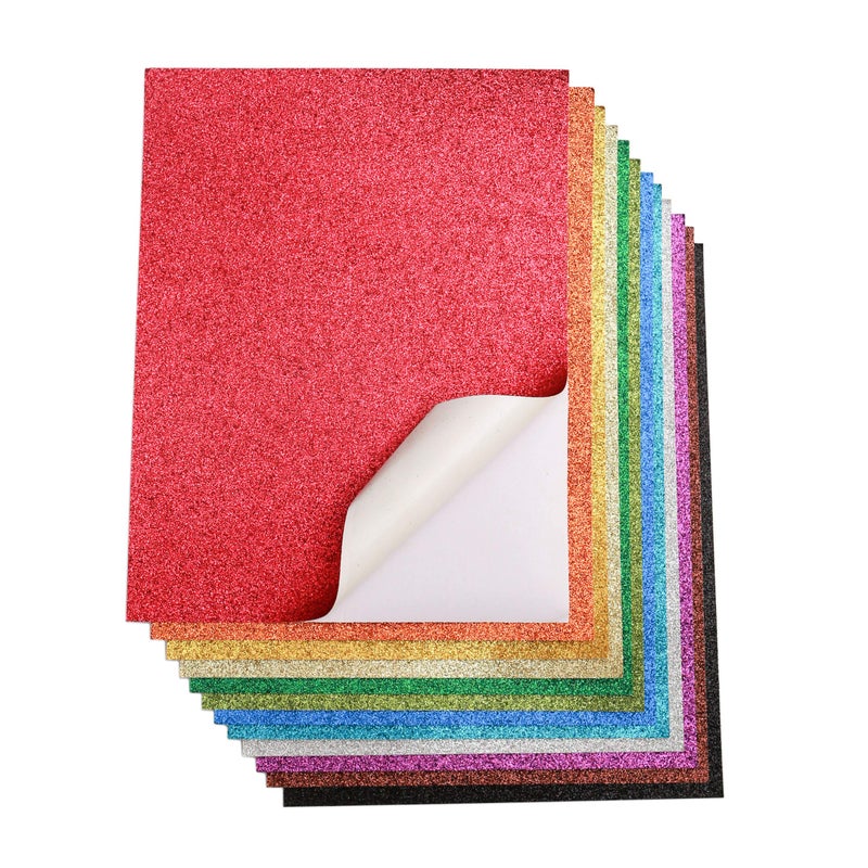 Ader Products Glitter Cardstock - Self-Adhesive - 20 Pack - 8.5 x 11 Inches - Premium Glittery Sheets for DIY Crafts, Art Projects, Party Decor, Gift Box Wrapping - Sparkling Paper - 12 Color Assortments | 200GSM - Image 1